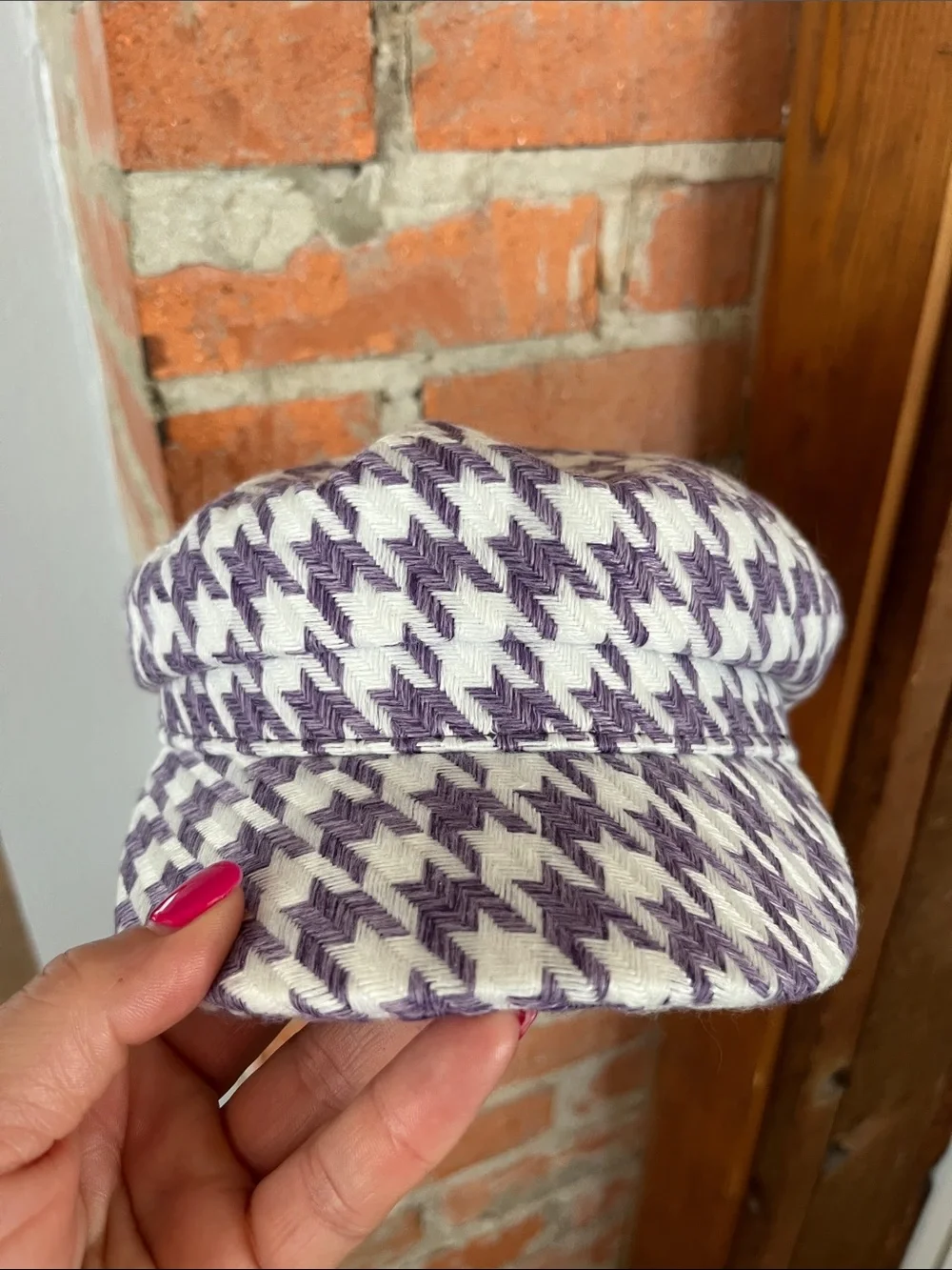 Purple & White Houndstooth Baker Boy Cap